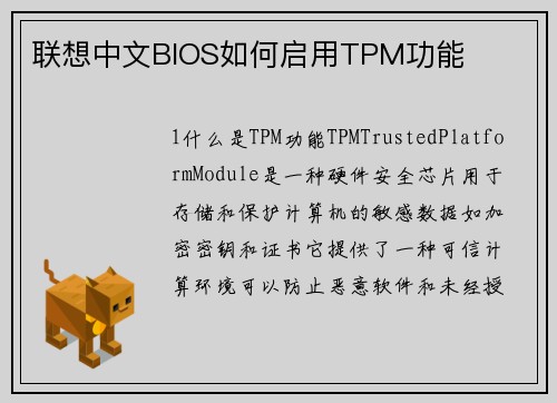 联想中文BIOS如何启用TPM功能