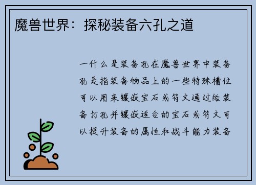 魔兽世界：探秘装备六孔之道